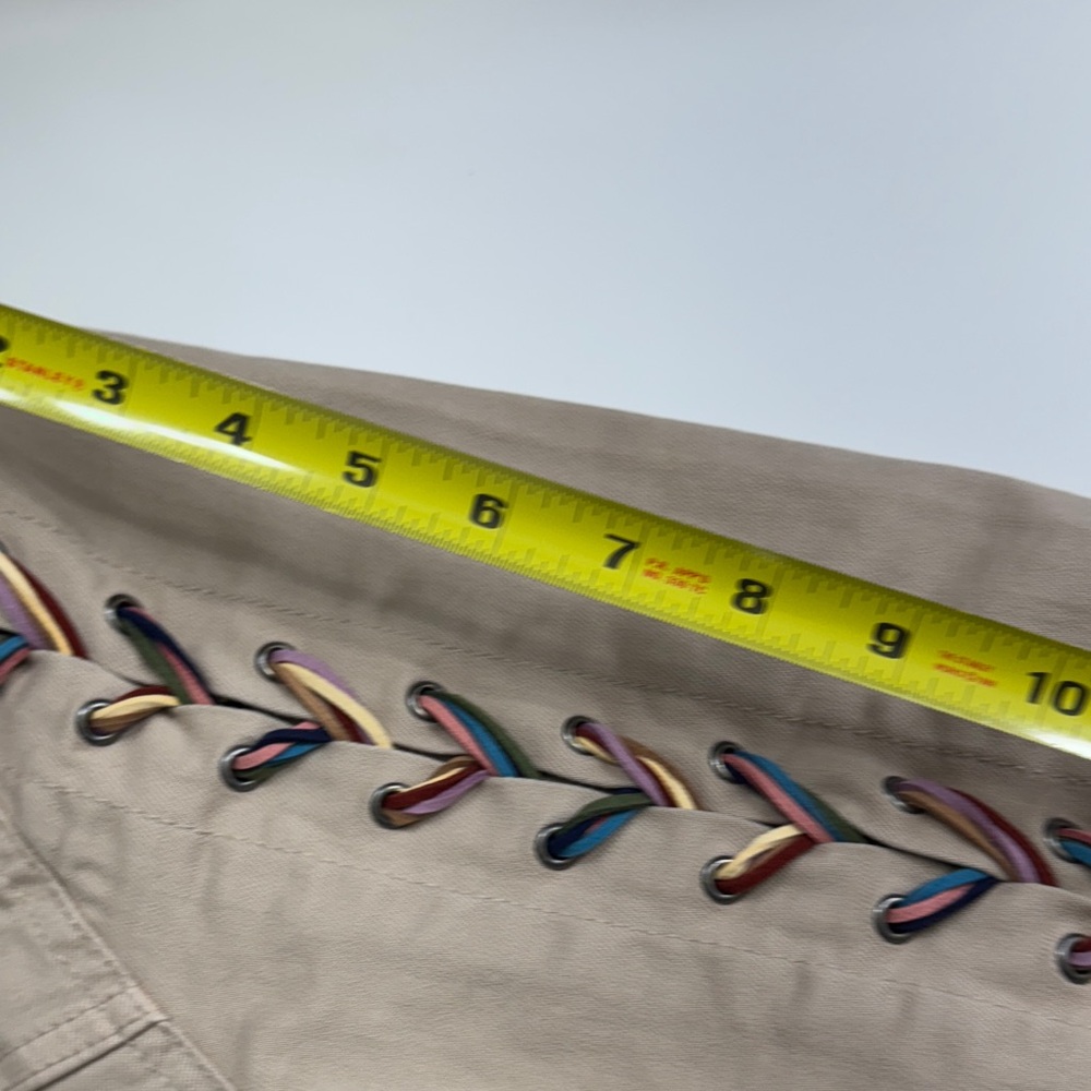 Peace Love World Cream Jean Jacket with Colorful Lace-Up Sleeves - Picture 12 of 15